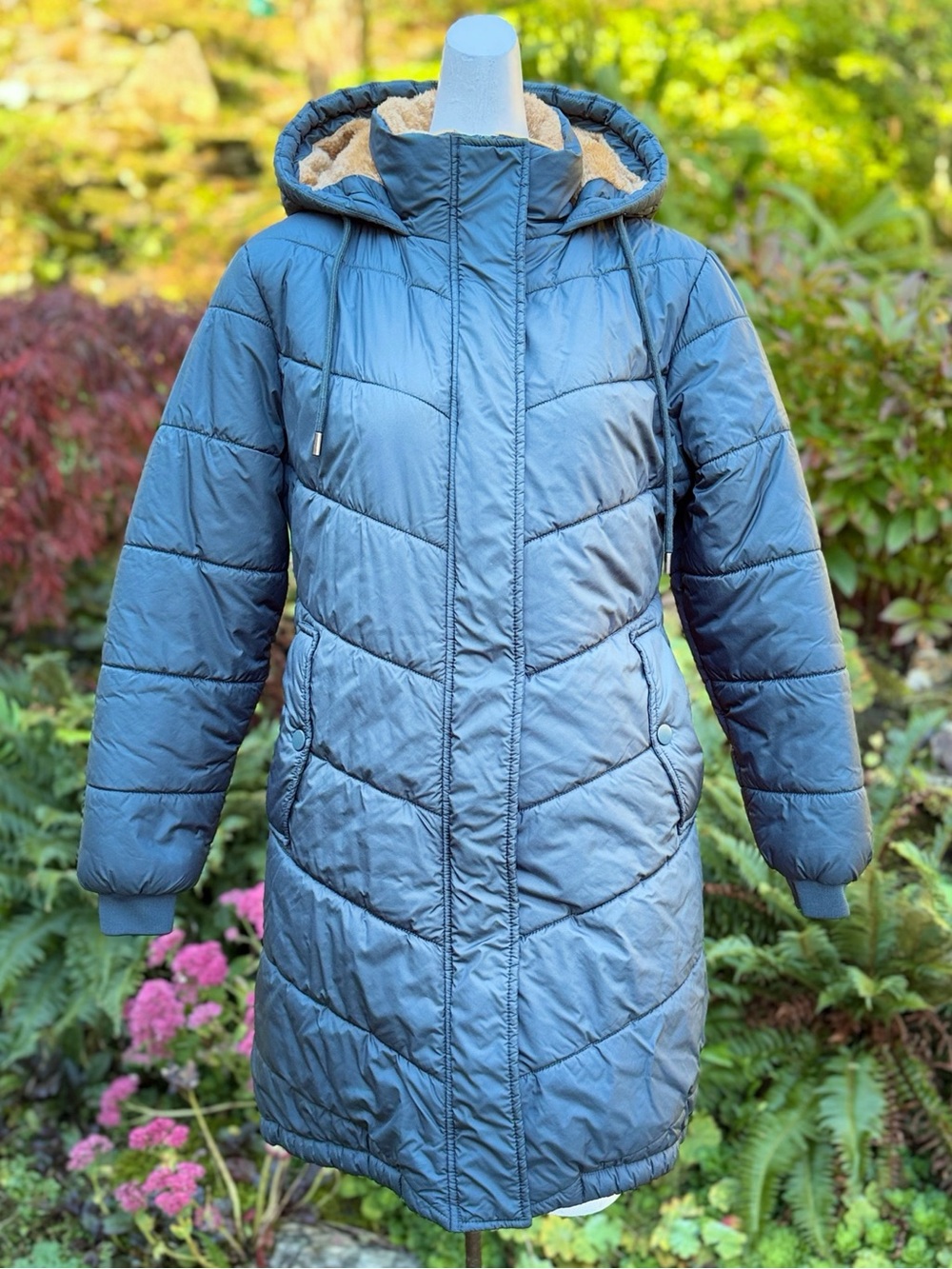 🧥 Women’s Olive Forest Green Long Quilted Puffer Coat Faux Fur Lined Hood